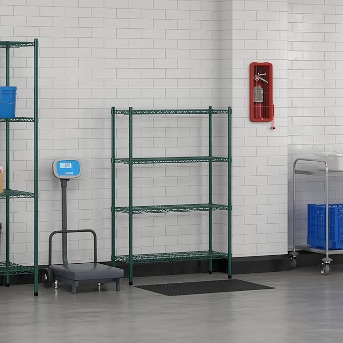 Commercial NSF Listed Green Epoxy Stationary Wire Shelving Kit 14" x 36" x 54", with 4 Shelves Perfect for Warehouse, Walk-in Refrigerator, Freezer, Grocery Store, Restaurant, Dishroom