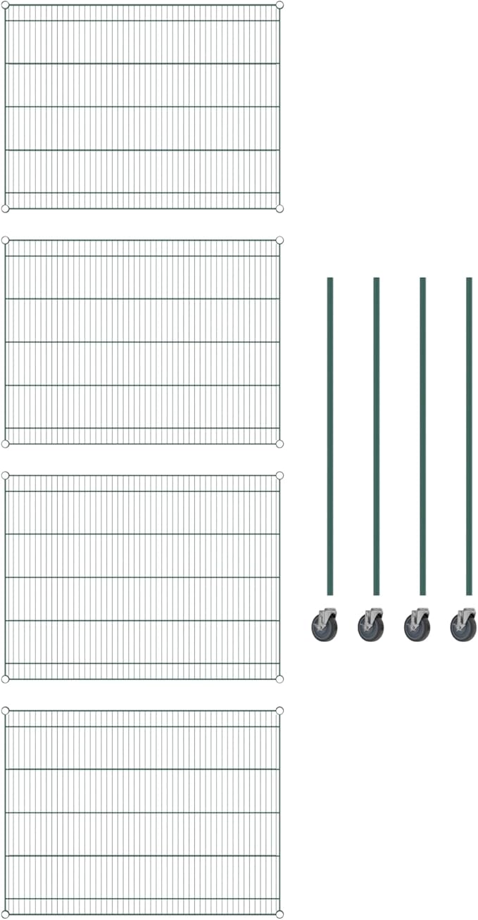 Commercial NSF Listed Green Epoxy Mobile Wire Shelving Kit 36" x 48" x 60", with 4 Shelves Perfect for Warehouse, Walk-in Refrigerator, Freezer, Grocery Store, Restaurant, Dishroom