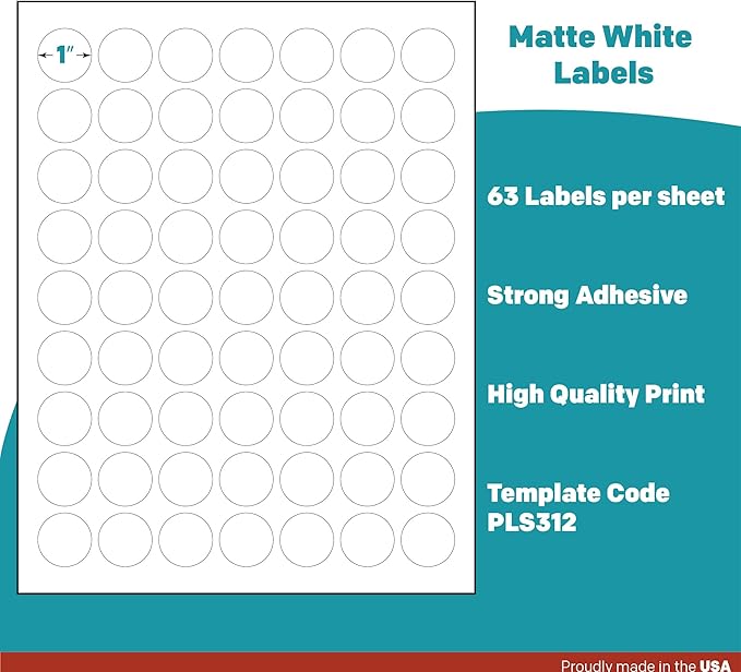 Premium Label Supply White Sticker Round Labels – 1" Circle – Laser/Inkjet Compatible – (63 per Sheet), 2000 Sheets – 126,000 Total Adhesive Labels