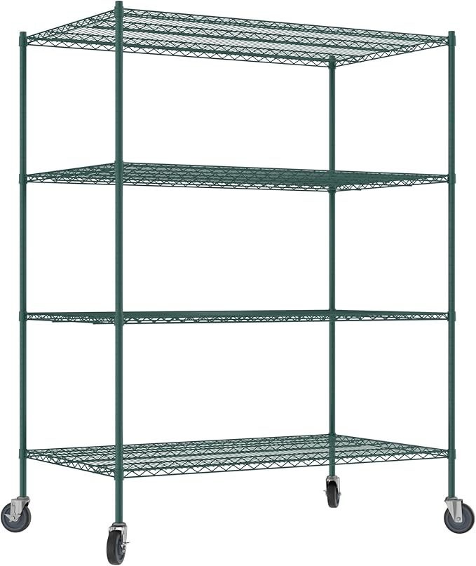 Commercial NSF Listed Green Epoxy Mobile Wire Shelving Kit 36" x 60" x 80", with 4 Shelves Perfect for Warehouse, Walk-in Refrigerator, Freezer, Grocery Store, Restaurant, Dishroom