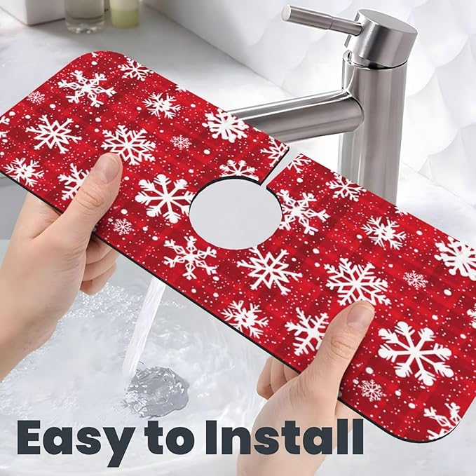 Sink Faucet Mat Winter Snowflake Kitchen Splash Guard Absorbent Bathroom Sink Mat Around Faucet 15" x 5.5" Drying Mats Stone Draining Mat