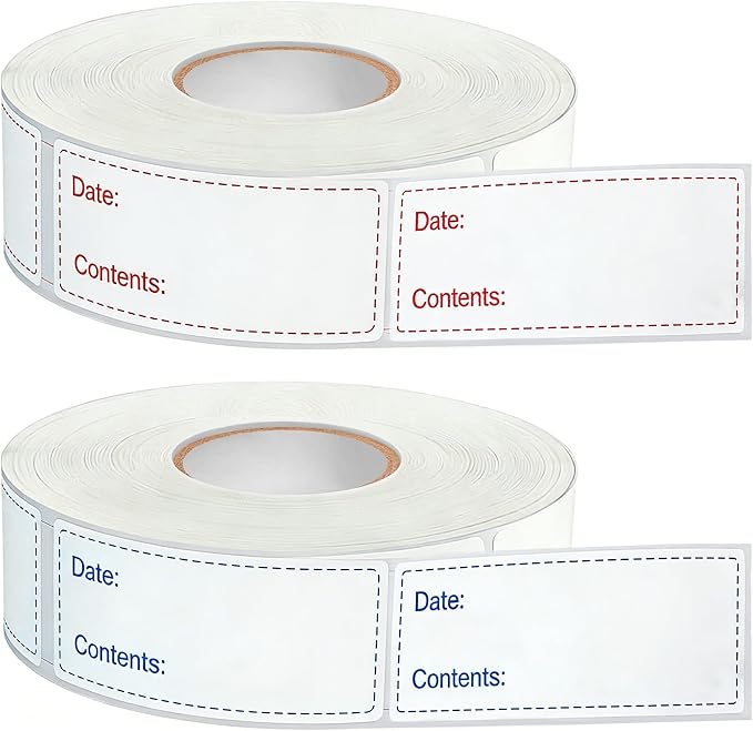 1000pcs Food Labels, AIMEIKI 1 x 3 Inch Removable Date Stickers Freezer Labels for Food Containers, Easy to Write-On & No Residue (2 Rolls)