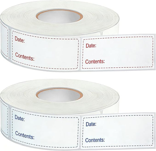1000pcs Food Labels, AIMEIKI 1 x 3 Inch Removable Date Stickers Freezer Labels for Food Containers, Easy to Write-On & No Residue (2 Rolls)