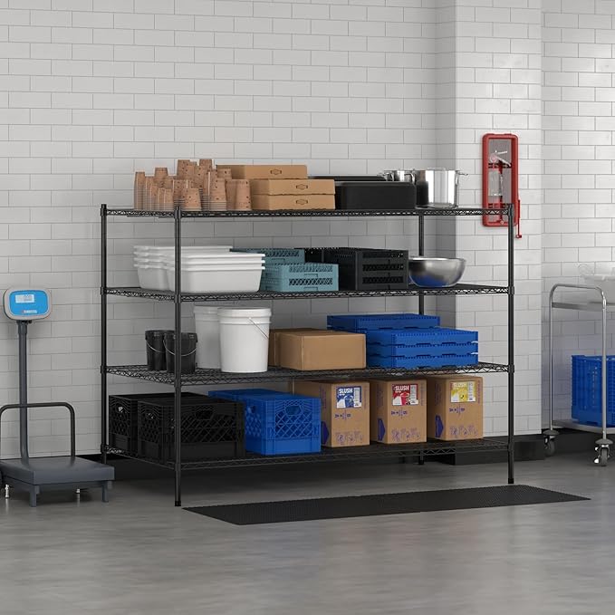 Commercial NSF Listed Black Epoxy Stationary Wire Shelving Kit 36" x 72" x 54", with 4 Shelves Perfect for Warehouse, Walk-in Refrigerator, Freezer, Grocery Store, Restaurant, Dishroom