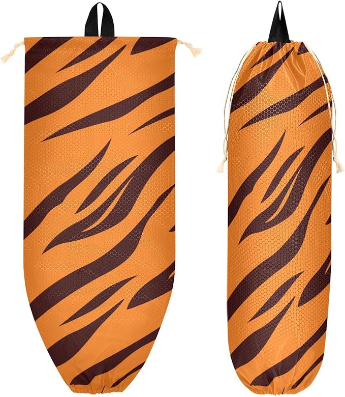 2 PCS Plastic Bag Holder Wall Mount Grocery Bag Holder Shopping Bag Trash Bag Storage Organizer Dispenser for Kitchen Closet 22 x 9 Inch Tiger Skin Print