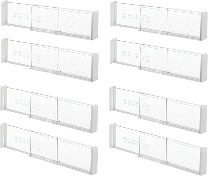 iDesign Plastic Adjustable Deep Kitchen or Dresser Drawers-Set of 8-Clear Dividers