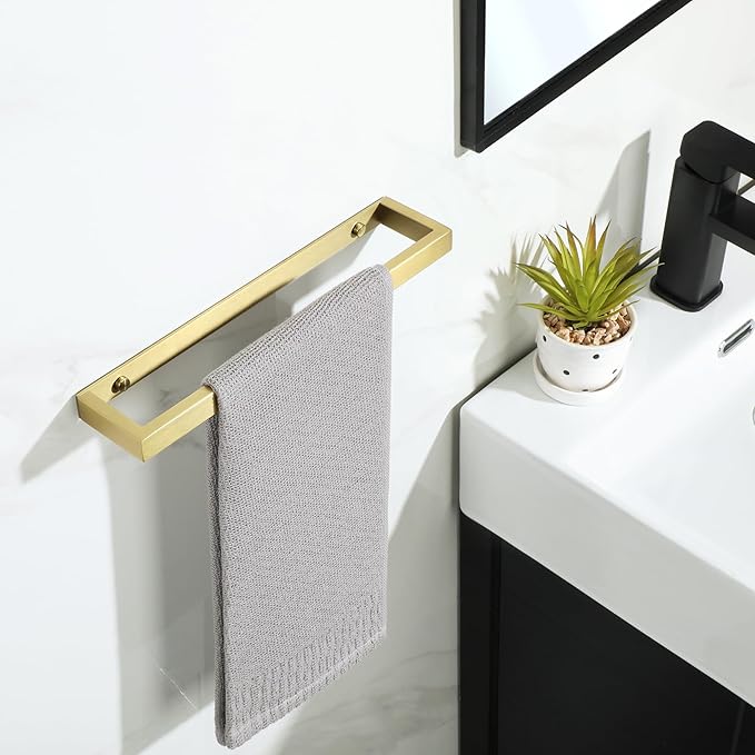 Alise Bathroom Towel Bar, Self Adhesive Hand Towel Holder, Two Usage Methods, 304 Stainless Steel Gold Towel Bar, Wall Mount Bath Towel Rack 12 Inch