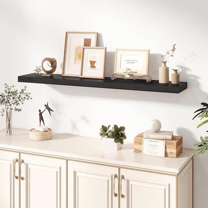 Dreamland 48 Inches Floating Shelves for Wall, 8" Deep Long Floating Shelves Set of 1, Large Display & Storage Shelf, Wall Shelf for Bathroom Bedroom Living Room Kitchen Office, Black
