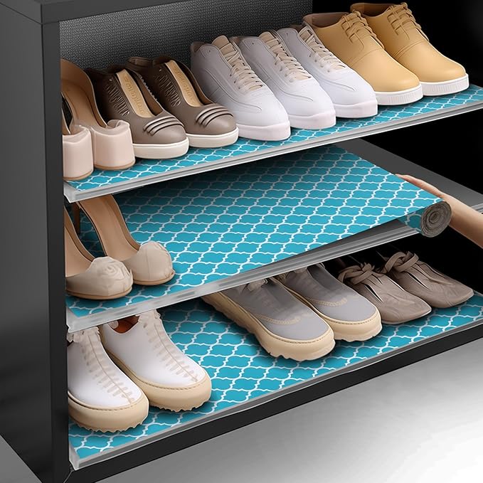 Shinlendid Shelf and Drawer Liner for Kitchen Cabinets Non-Adhesive, Strong Grip Non-Slip Thickened Cabinet Liners for Shelves, Waterproof Mats for Dresser Cupboard, Green/White, 23 in x 30 Feet