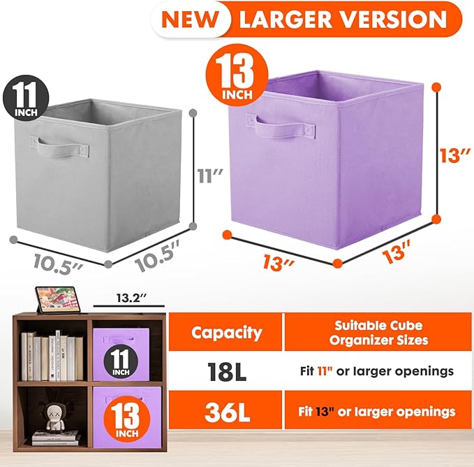 ShellKingdom Foldable Fabric Storage Cubes And Cloth Organizer Drawer For Closet And Toys, 13 X 13 X 13 INCH, 6 Pack (Lavender+Light Blue+Pink)