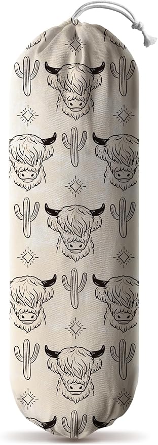 Hglian Highland Cow Line Drawing Plastic Bag Holder Storage Organizer Keeper for Grocery Bags Extra Large