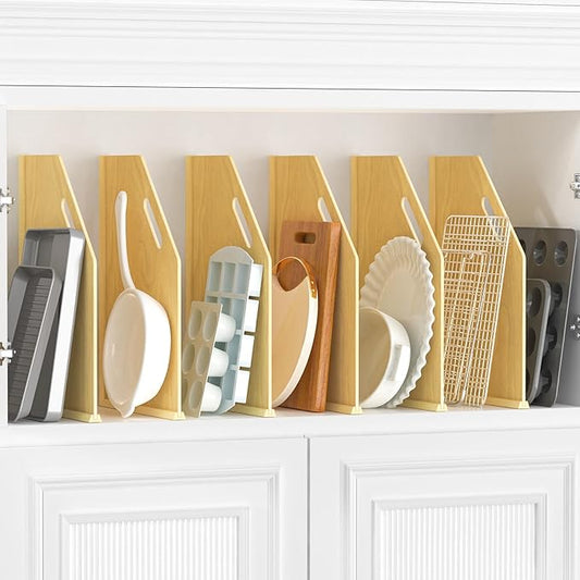 6 Pack Wood Tray Dividers for Cabinet, Cookie Sheet Organizer for Cabinets, No-Cut Kitchen Cabinet Dividers, Cookie Trays for Kitchen, Utility Rooms, Pantry Storage