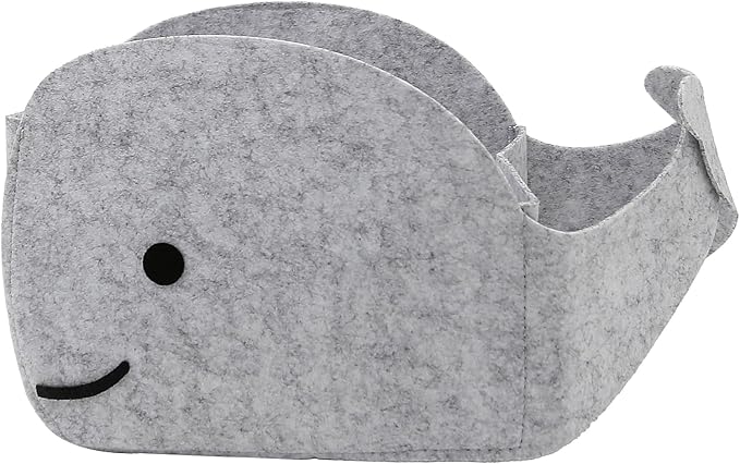 Storage Basket Felt Storage Bin Whale Shaped Collapsible & Convenient Box Organizer with Carry Handles for Home Bedroom Closet Babies Nursery Toys (Small)
