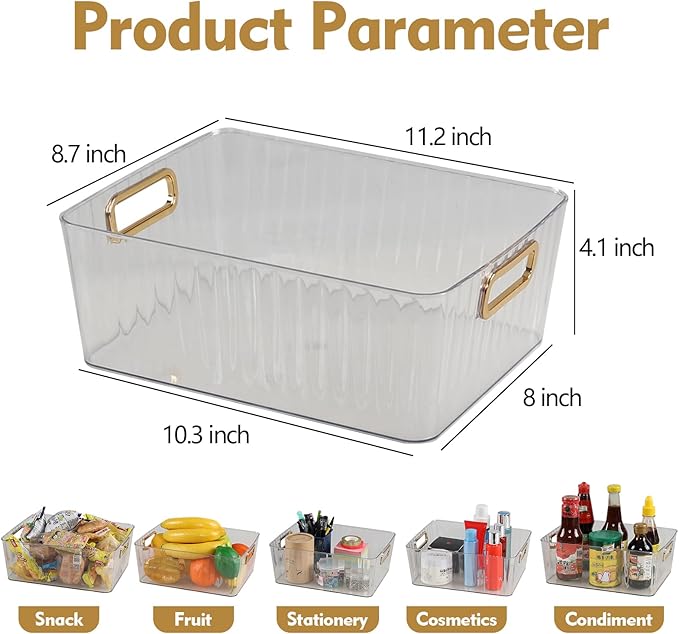 Clear Plastic Storage Bin, 4 Pack Pantry Organizer Containers