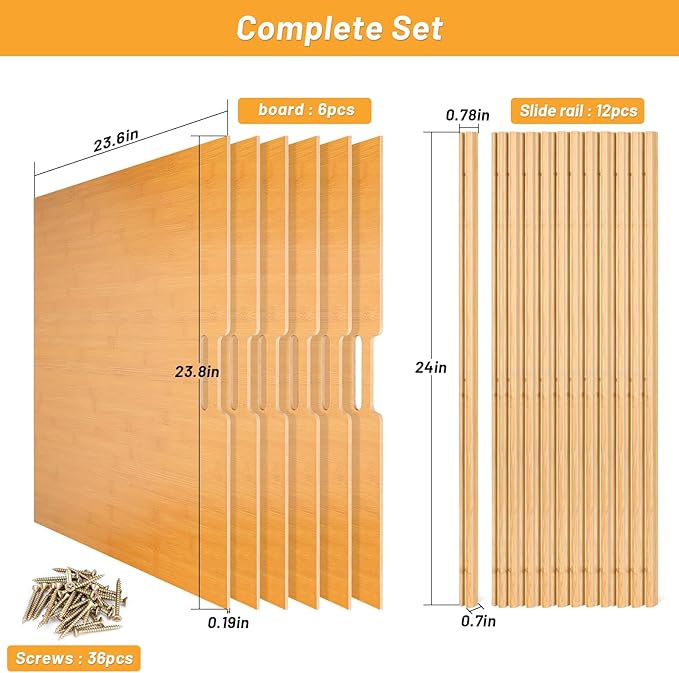 6 Pieces Wood Cabinet Dividers for Baking Sheets,DIY Kitchen Cabinet Dividers with 12 Slideways&36 Screws,Easy Install&Clean,Wood Tray Dividers for Cabinets, Kitchen,Utility Rooms, Bathrooms
