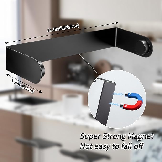YIGII Magnetic Paper Towel Holder Black, Kitchen Outdoor Grill Garage Paper Towel Rack with Strong Magnets, Papertowel Holder for Fridge, Stainless Steel