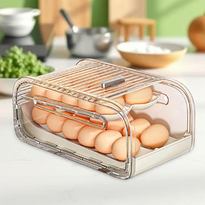 RMWHGDUL Egg Holder for Fridge Storage Bin Automatic Rolling Transparent Egg Box for Countertop