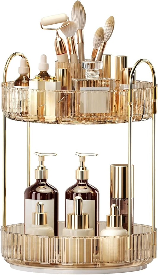 360 Rotating Makeup Organizer - Large-Capacity Skincare & Makeup Storage with 2-Tier Perfume Organizers, Cosmetic Dresser & Makeup Brush Holder - Fits Bedroom, Bathroom, Vanity Shelf & Countertop