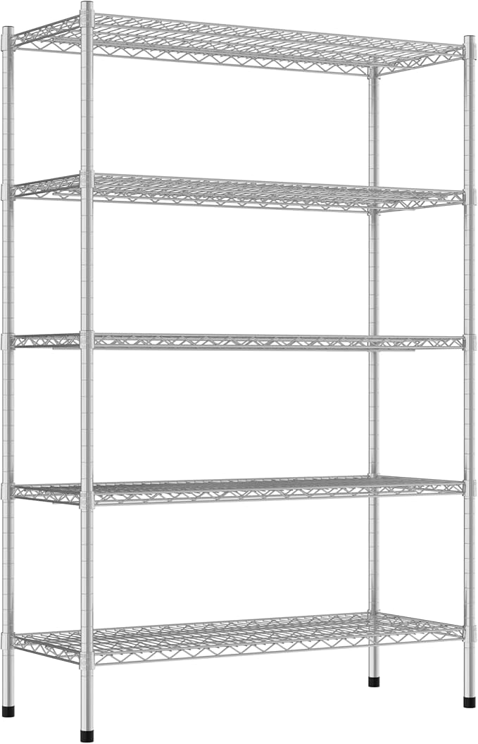 Commercial NSF Listed Chrome Stationary Wire Shelving Kit 18" x 42" x 64", with 5 Shelves Perfect for Warehouse, Walk-in Refrigerator, Freezer, Grocery Store, Restaurant, Dishroom