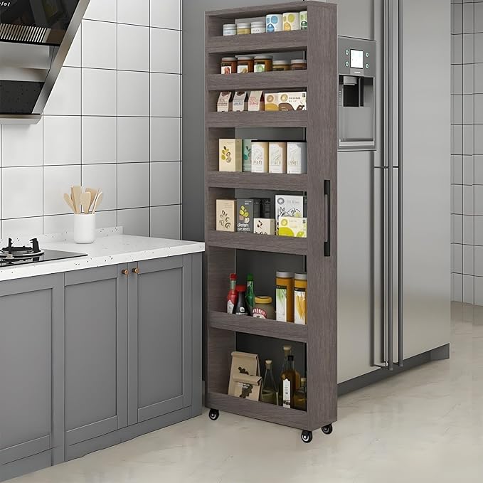 Slim Rolling Storage Cart, Narrow Kitchen Storage Rack with Wheels, Tall Gap Organizer Shelf for Small Spaces, 7-Tier Movable Food Cabinet for Refrigerator Side