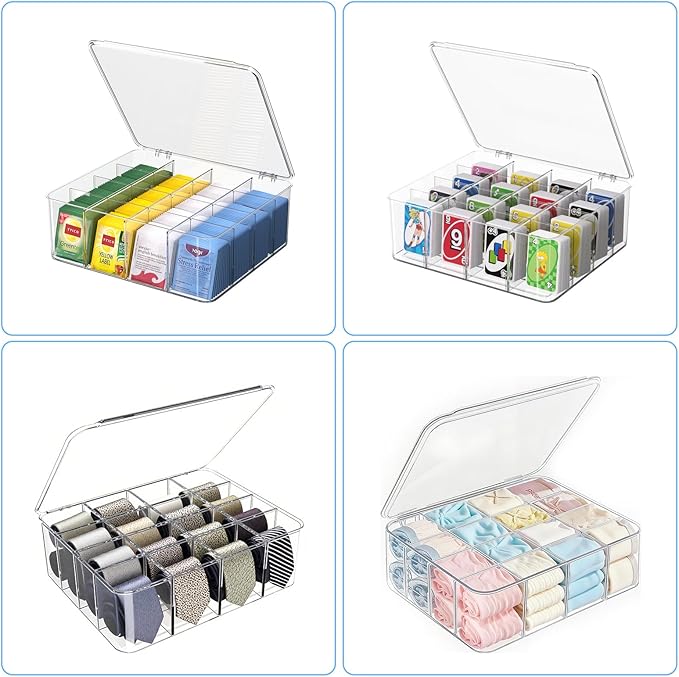 Tea Bags Organizer: Extra Large Tea Bag Holder - Clear Plastic Storage Box with Lids, Stackable Tea Packet Organizer for Countertop Pantry
