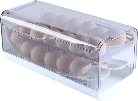 Sansam Egg Holder for Fridge, Automatic Rolling Egg Organizer for Refrigerator, Plastic Egg Container & Tray, Stackable Dispenser and Storage Bin with Sturdy Lid to Saving Space (Grey)