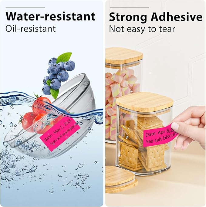 PALAIBEIQI 1x2 Inch Thermal Labels,500PCS Rectangle Stickers,Waterproof Removable Blank Stickers for Address,Jars,Freezer Containers & Pantry Organization,Fluorescent Pink