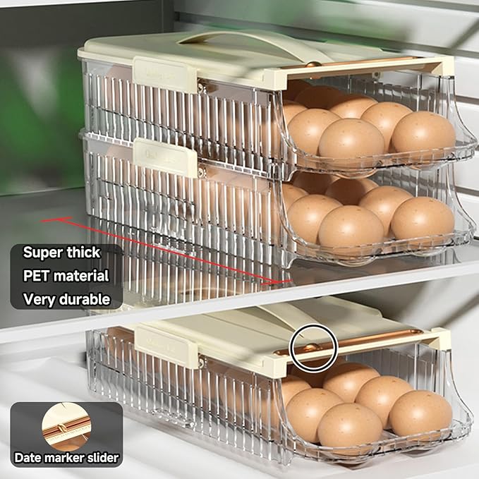 Egg Holder for Fridge Automatic Rolling, Egg Storager Container Organizer Dispenser for Refrigerator Stackable Removable Inner Tray, Egg Accessories (Clear, 1 Row-1 Tier)