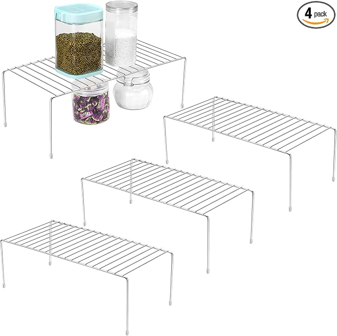 ROFAY Kitchen Cupboard Shelf Wire Rack - 4 Pack Cabinet Shelf Storage Organiser for Kitchen Cupboard, Pantry, Counter-Tops, Fridge, Food and Utensils - Chrome
