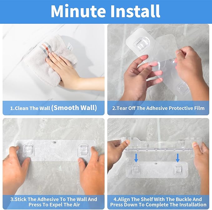 Diesisa 2pc Acrylic Adhesive Wall Shelf, Wall Mount Organizer, Bathroom Shelves for Wall, Self Organizer, No Drilling Hang Walls,with Self Adhesive Tape, for Bathroom, Kitchen, Living Room