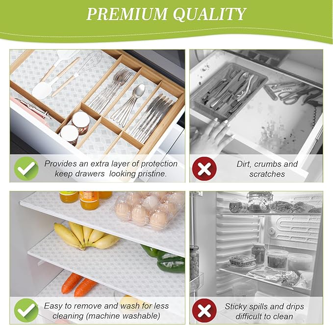 Cooyes 12 PCS Refrigerator Liners, 12" x 24" Non-Slip Fridge Liners Strong Absorbent Washable Non-Adhesive, Refrigerator Shelf Liners and Mats for Shelves, Drawers, Kitchen Cabinets(Gray Slate)