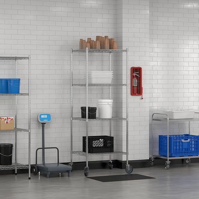 Commercial NSF Listed Chrome Mobile Wire Shelving Kit 24" x 30" x 80", with 4 Shelves Perfect for Warehouse, Walk-in Refrigerator, Freezer, Grocery Store, Restaurant, Dishroom