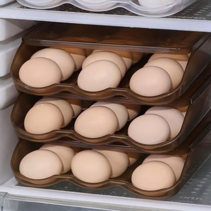 3 Tiers Egg Holder Multifunctional Saving Space Drawer Style Automatic Rolling Egg Container for Fridge Plastic Clear 200g
