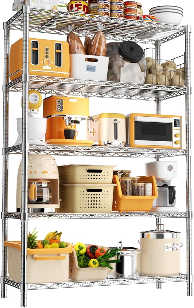 MODCART Storage Shelves, 36" L x 14" W x 72" H Heavy Duty Garage Wire Shelving Unit Loads 1750LBS, 5-Tier Adjustable Metal Industrial Utility Shelf Rack for Kitchen, Laundry Room, Basement