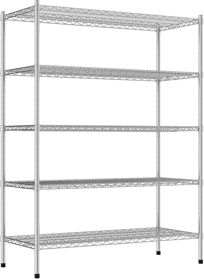 Commercial NSF Listed Chrome Stationary Wire Shelving Kit 21" x 48" x 64", with 5 Shelves Perfect for Warehouse, Walk-in Refrigerator, Freezer, Grocery Store, Restaurant, Dishroom