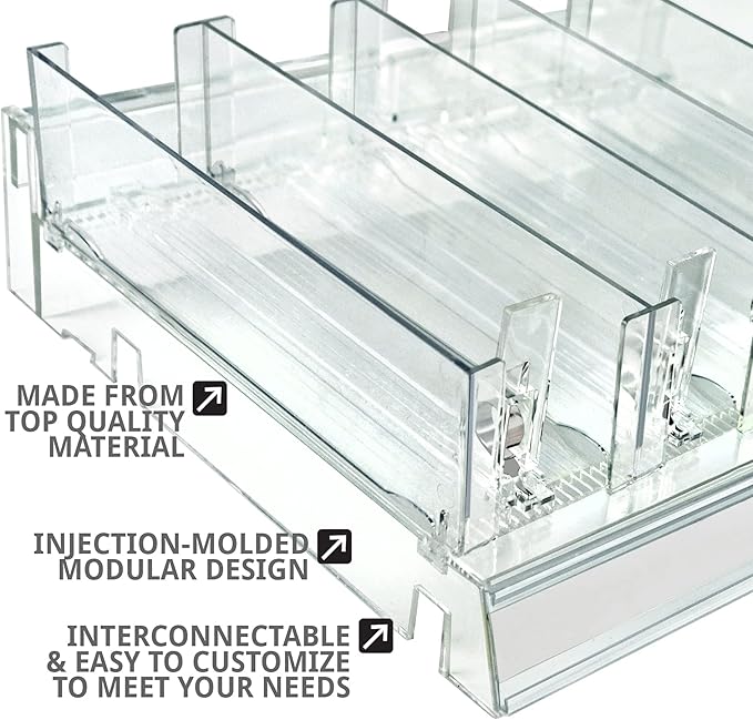 Azar Displays 225830-TALL-CLR Adjustable Tall Divider Bin Cosmetic Tray with Pushers - Customize Slot Size to Product, Clear 2-Pack