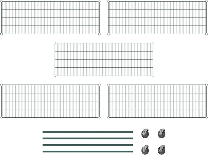 Commercial NSF Listed Green Epoxy Mobile Wire Shelving Kit 21" x 60" x 60", with 5 Shelves Perfect for Warehouse, Walk-in Refrigerator, Freezer, Grocery Store, Restaurant, Dishroom