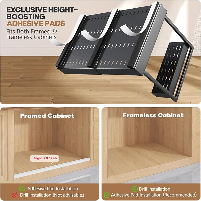 1-Pack L-Shape Expandable Under Sink Organizer with 3 Ball-Bearing Slide Rails,2-Tier Pull-Out Under Cabinet Storage Shelf for Kitchen & Bathroom,Height-Adjustable Slide-Out Cabinet Drawer-Black