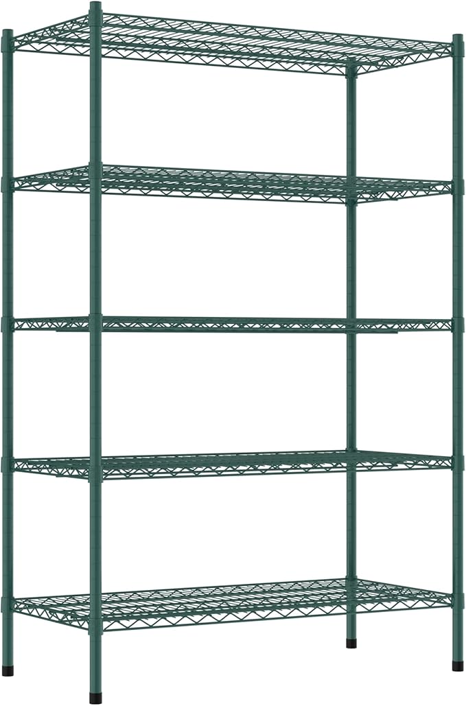Commercial NSF Listed Green Epoxy Stationary Wire Shelving Kit 21" x 42" x 64", with 5 Shelves Perfect for Warehouse, Walk-in Refrigerator, Freezer, Grocery Store, Restaurant, Dishroom