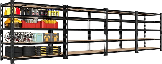 Heavy Duty Metal Storage Shelves - 48" W x 24" D x 72" H 5 Tier Adjustable Garage Shelving Unit, Industrial Utility Rack Shelf for Warehouse, Pantry, Kitchen, Black, 4 PCS