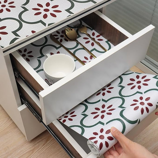 Quttisay Drawer and Shelf Liner for Kitchen Cabinets,Non-Adhesive Cabinet Liner,Non Slip Waterproof Drawer Liner,Easy to Clean Strong Grip Kitchen Liner for Cupboard,Dresser,Shelves (12In x 10FT)