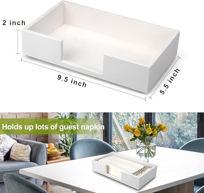 Wooden Napkin Holder Guest Towels Holder Flat Bathroom Napkin Holder Caddy Paper Hand Towel Tray for Table Countertop Towel Holder Baskets White Wood Modern Napkins Holder Bathroom Accessories