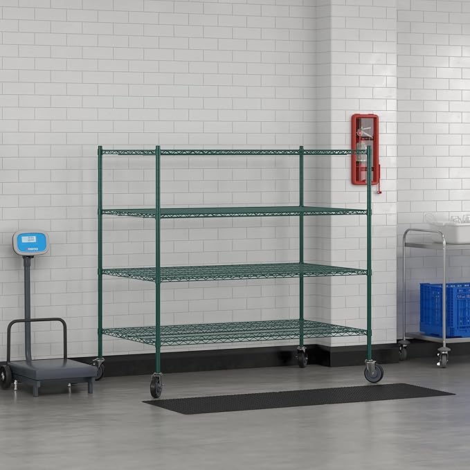 Commercial NSF Listed Green Epoxy Mobile Wire Shelving Kit 36" x 60" x 60", with 4 Shelves Perfect for Warehouse, Walk-in Refrigerator, Freezer, Grocery Store, Restaurant, Dishroom