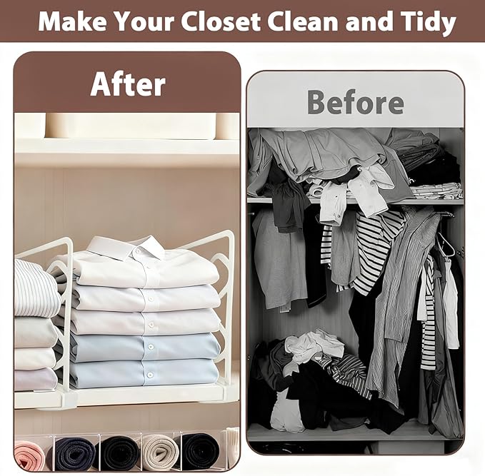 2-PCS Plastic Shelf Dividers, Closet Organizers & Storage for Closet, Shelf, Kitchen, Pantry, Bathroom & Office, Organizer for Clothes, Books, Towels, Purses (White 2-PCS)