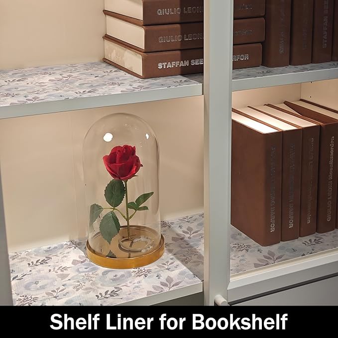 Amiitay Blue Floral Shelf and Drawer Liner for Kitchen,12IN x 20FT Non-Adhesive and Strong Non-Slip Peony Cabinet Drawer Liners for Kitchen Shelf, Waterproof Cupboard Liners,Easy to Clean
