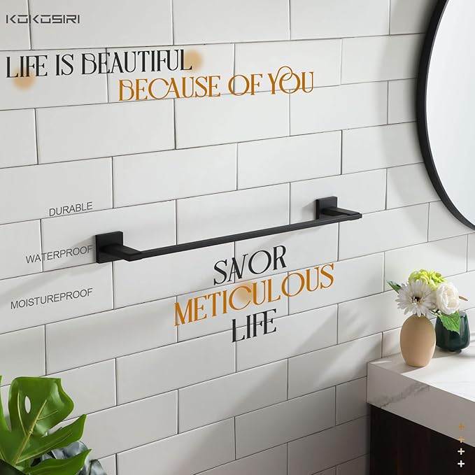 KOKOSIRI 20 Inch Bath Towel Bars Bathroom Towel Racks Towel Holder Towel Rods Kitchen Towel Hanger Bathroom Accessories Stainless Steel Wall Mounted Matte Black B4006BK-L20
