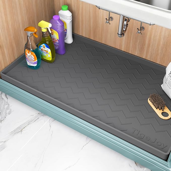 TigeJoy Under Sink Mats for Kitchen Waterproof, Leak-Proof Silicone Mat Sink Protector and Cabinet Liner, Kitchen Essentials Organizer and Storage 31" x 22" Light Grey