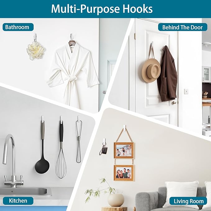 Nobtou Heavy Duty Adhesive Hooks - No Drill Aluminum Alloy Wall Hooks for Bathroom, Kitchen, Tile & Glass, Waterproof Rustproof Bath Towel Hooks, Coats/Hats/Bags (4Pack)