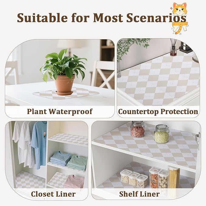 MIAONET Beige Shelf Liner for Kitchen Cabinets 12" x 240" Non-Adhesive Non-Slip Drawer Liners for Dresser, Waterproof Washable Paper, Durable Protector Mat for Pantry Shelves Cupboards