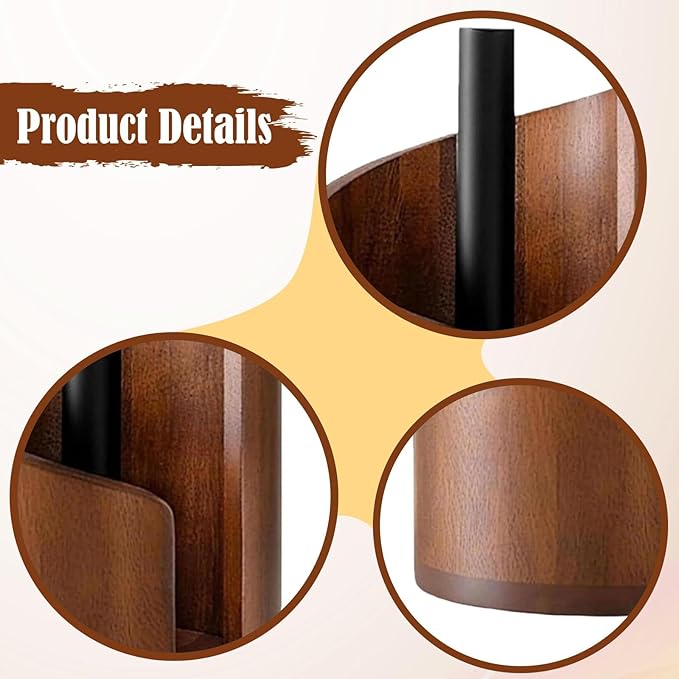 Countertop Paper Towel Holder Kitchen Roll Dispenser Wood Anti Slip Standing Paper Roll Holder for Farmhouse Bathroom Hotel